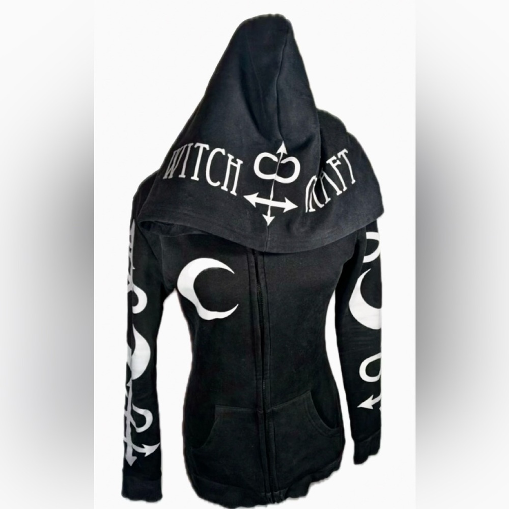 Restyle Gothic Witch Occult Symbol Black Zip-Up Hoodie—Size Small